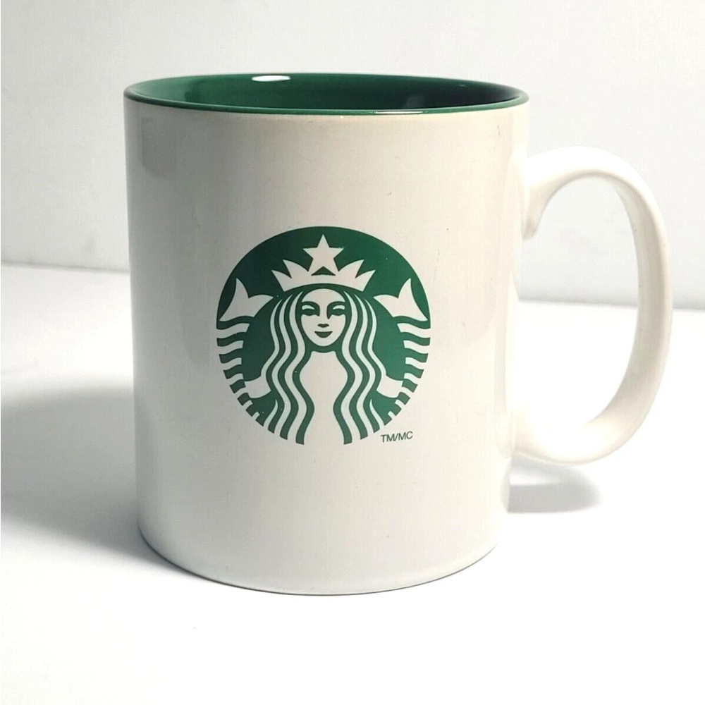 Starbucks 2012 Classic Siren Logo Coffee Mug White Green Interior 14oz new